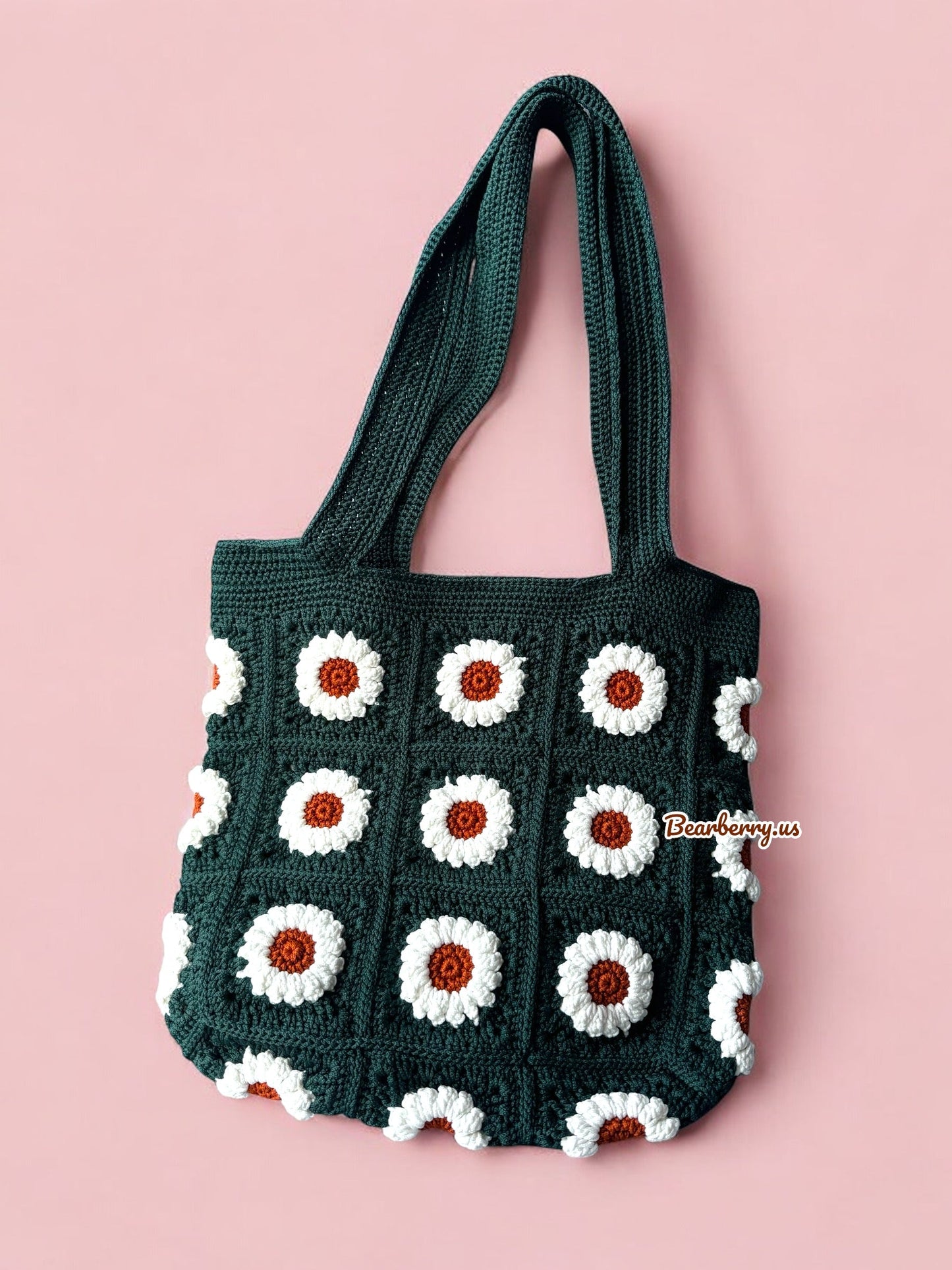 Dark Green - White Flower Bag