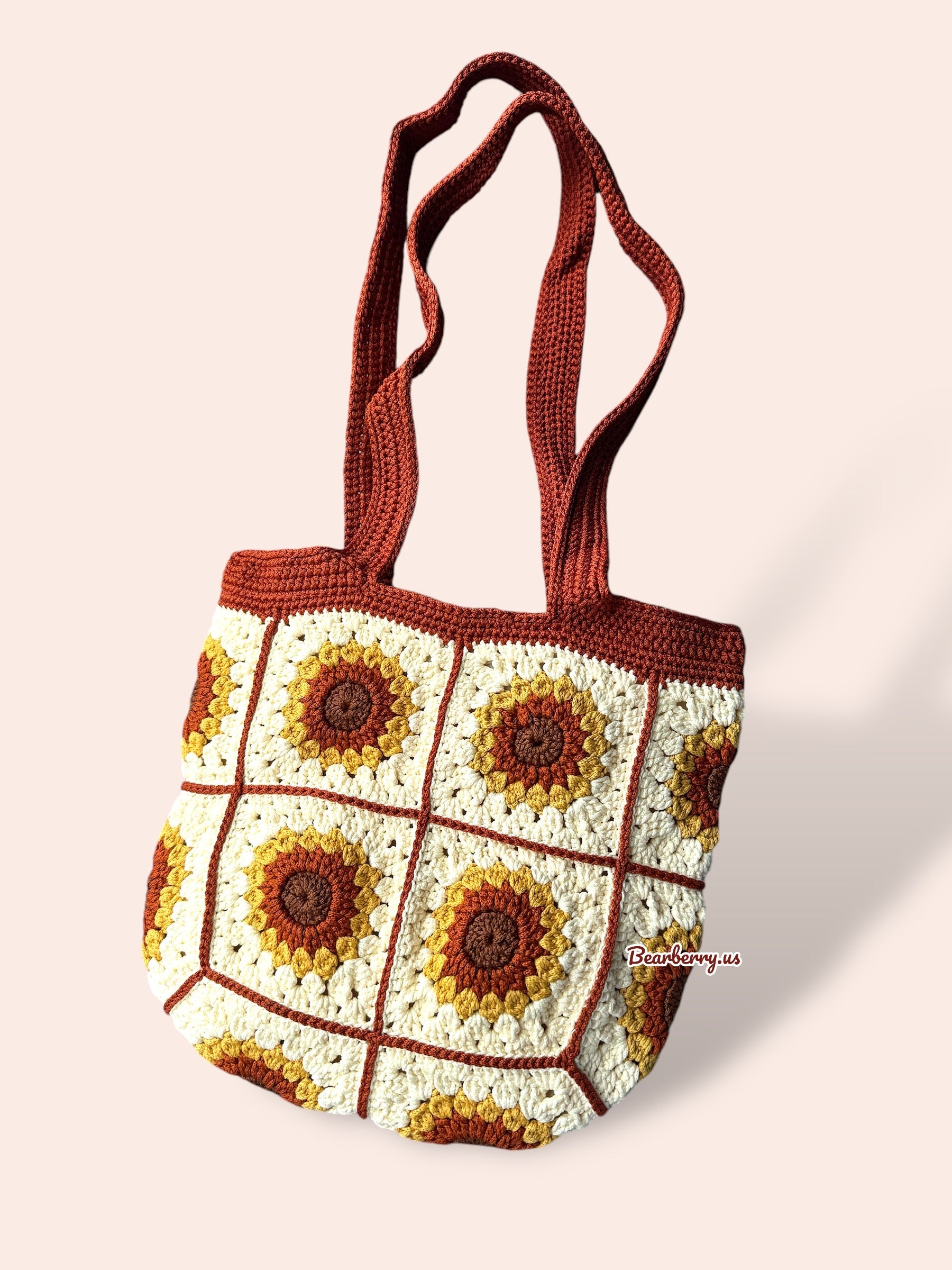 White - Yellow Flower - Brown Line Bag