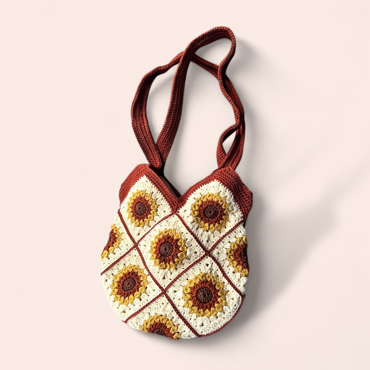 White - Yellow Flower - Brown Line Bag