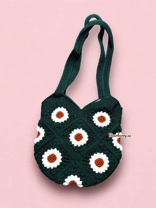 Dark Green - White Flower Bag