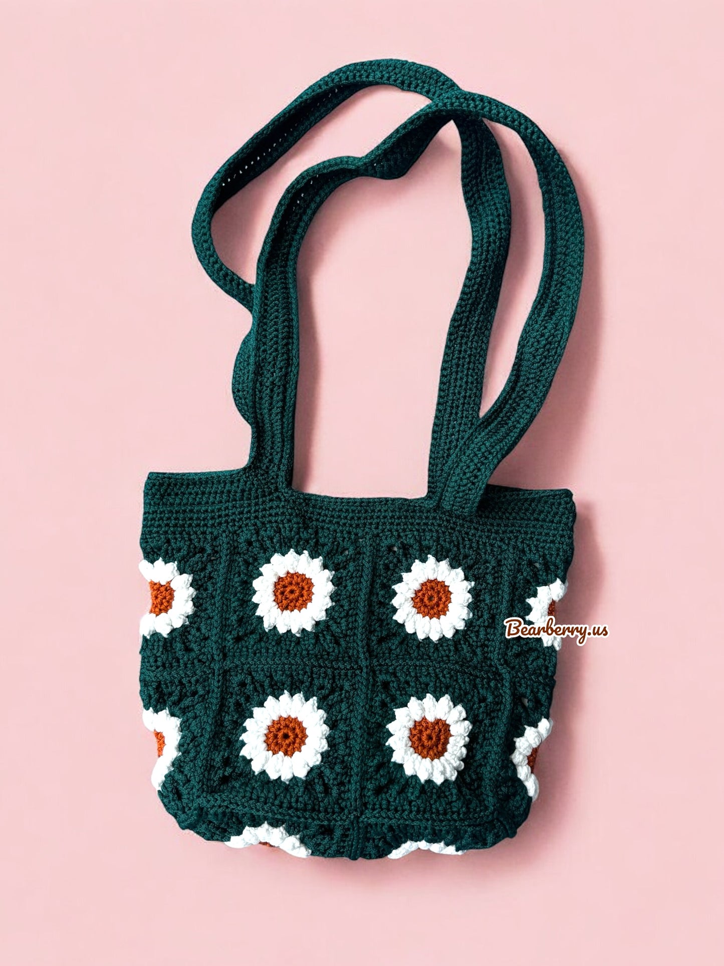 Dark Green - White Flower Bag