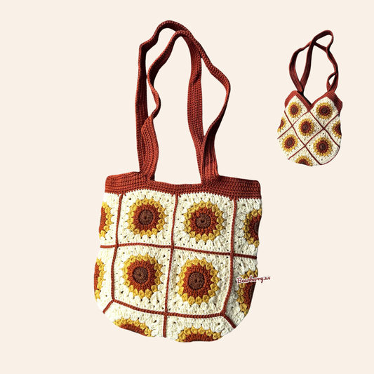 White - Yellow Flower - Brown Line Bag
